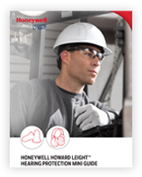 A worker wearing a Honeywell hardhat, eye gear, gloves and earplugs operates a machine.
