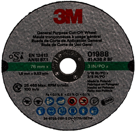 3M™ 3" X 1/16" X 3/8" 3M™ Aluminum Oxide Type 1 Cut Off Wheel