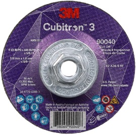 3M™ 4 1/2" X .045" X 5/8" - 11 Cubitron™ 3 36+ Grit Ceramic Grain Type 27 Depressed Center Cut Off Wheel