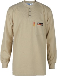 Comeaux 2X Khaki FRKnitex/100% Cotton Long Sleeve Flame Resistant Henley With Three Button Placket Front Closure