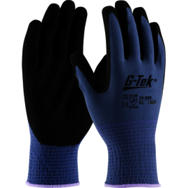 Protective Industrial Products 2X-Small G-Tek® 13 Gauge Black Nitrile Palm And Finger Coated Work Gloves With Blue Nylon Liner And Knit Wrist