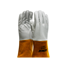 RADNOR™ Small 11.375" White And Brown Premium Top Grain Kidskin Leather Unlined Welders Glove