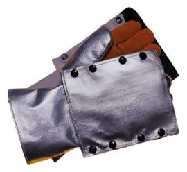 Tillman™ Tillman® Large 14" Silver/Brown Aluminized Carbon Kevlar, Ceramic Wool, Acrylic Coated Fiberglass, Cowhide And Aluminized Rayon Heat Resistant Gloves With 14" Gauntlet Cuff And Wool Lining And Reinforced Wing Thumb