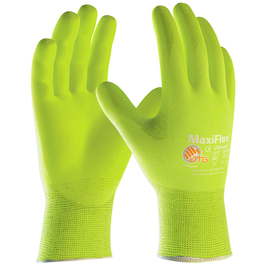 Protective Industrial Products Small MaxiFlex® Ultimate™ 15 Gauge Hi-Viz Yellow Nitrile Palm And Finger Coated Work Gloves With Hi-Viz Yellow Nylon And Elastane Liner And Knit Wrist