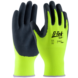 Protective Industrial Products 2X G-Tek® 13 Gauge Black Latex Palm And Finger Coated Work Gloves With Hi-Viz Yellow Polyester Liner And Knit Wrist