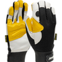 RADNOR™ Medium White And Black Grain Cowhide Full Finger Mechanics Gloves With Hook And Loop Cuff