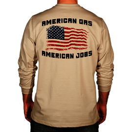 Benchmark FR® Large Beige Second Gen Jersey Cotton Flame Resistant T-Shirt With American Gas American Jobs Graphic
