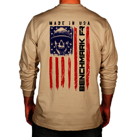 Benchmark FR® Large Beige Second Gen Jersey Cotton Flame Resistant T-Shirt With Skull Flag Graphic