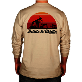Benchmark FR® Large Tall Beige Second Gen Jersey Cotton Flame Resistant T-Shirt With Drillin and Chillin Graphic