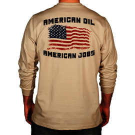 Benchmark FR® Medium Beige Second Gen Jersey Cotton Flame Resistant T-Shirt With American Oil American Jobs Graphic