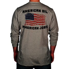 Benchmark FR® 2X Light Gray Second Gen Jersey Cotton Flame Resistant T-Shirt With American Oil American Jobs Graphic