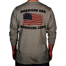 Benchmark FR® 2X Tall Light Gray Second Gen Jersey Cotton Flame Resistant T-Shirt With American Gas American Jobs Graphic