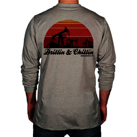 Benchmark FR® Large Tall Light Gray Second Gen Jersey Cotton Flame Resistant T-Shirt With Drillin and Chillin Graphic