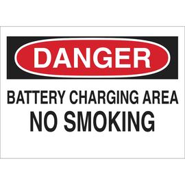 Brady® 10" X 14" X .06" White, Black And Red Rigid Polystyrene Danger Sign "BATTERY CHARGING AREA NO SMOKING"