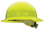 Honeywell Yellow Fibre-Metal® E-1 Thermoplastic Full Brim Hard Hat With Ratchet/8 Point Ratchet Suspension