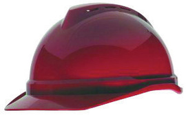 MSA Red V-Gard® Polyethylene Cap Style Hard Hat With Ratchet/4 Point Ratchet Suspension