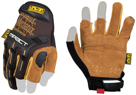 Mechanix Wear® Size 12 Tan And Brown Durahide™ M-Pact® Leather Half Finger Anti-Vibration Gloves With Hook and Loop Cuff