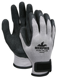 MCR Safety® Small NXG 10 Gauge Black Latex Palm And Fingertips Dipped Coated Work Gloves With Black Cotton And Polyester Liner And Hook And Loop Cuff