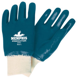 MCR Safety® Large Predator® Blue Nitrile Fully Coated Coated Work Gloves With Blue Jersey Liner And Knit Wrist
