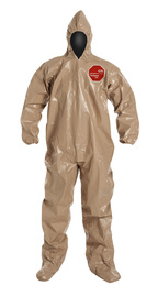 DuPont™ 4X Tan Tychem® 5000 18 mil Tychem® 5000 Chemical Protective Coveralls (With Hood, Elastic Wrists And Attached Socks)