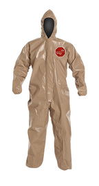 DuPont™ Medium Tan Tychem® 5000, 18 mil Chemical Protective Coveralls With Hood, Elastic Wrists And Ankles