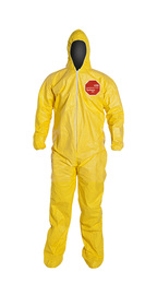 DuPont™ Medium Yellow Tychem® 2000 10 mil Chemical Protective Coveralls (With Hood, Elastic Wrists And Attached Socks)