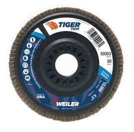Weiler® Tiger® Trim 4 1/2" X 7/8" 60 Grit Type 29 Flap Disc