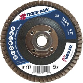 Weiler® Tiger Paw™ 4 1/2" X 5/8" - 11 36 Grit Type 27 Flap Disc