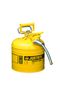 Justrite® 2 Gallon Yellow AccuFlow™ Galvanized Steel Safety Can