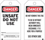 Brady® 5 3/4" X 3" Black/Red/White Rigid Polyester Tag (25 Per Pack) "UNSAFE DO NOT USE SIGNED BY___DATE___"