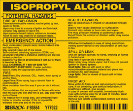 Brady® 3 1/2" X 4 1/2" Black/Yellow Permanent Acrylic Vinyl Label (25 Per Pack) "ISOPROPYL ALCOHOL"