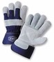 Protective Industrial Products Large Blue Premium Split Double Leather Palm Gloves With Canvas Back And Rubberized Safety Cuff