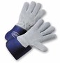 Protective Industrial Products Large Blue Premium Split Leather Palm Gloves With Leather Back And Rubberized Gauntlet Cuff