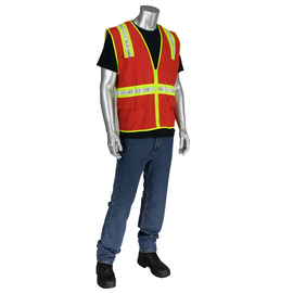 Protective Industrial Products 3XL Red PIP® Polyester/Mesh and Solid Vest
