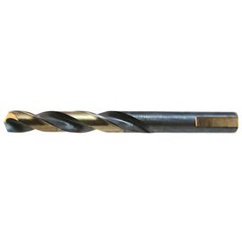 Drillco Nitro Series 350N 7/16" X 4 1/2" Black And Gold Oxide HSS General Purpose Heavy Duty Mechanics Length Drill Bit With 3-Flat Round Shank And 2 15/16" Spiral Flute (6 Per Pack)