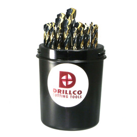 Drillco Nitro Series 400N 1/16" - 1/2" X 1/64" Black And Gold Oxide HSS 29 Piece Drill Pal Heavy Duty Jobber Length Drill Bit Set With Straight Shank And Spiral Flute
