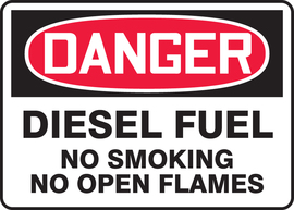 Accuform Signs® 7" X 10" White/Red/Black Aluminum Safety Sign "DANGER DIESEL FUEL NO SMOKING NO OPEN FLAMES"