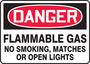 Accuform Signs® 10" X 14" Red/Black/White Aluminum Safety Sign "DANGER FLAMMABLE GAS NO SMOKING MATCHES OR OPEN LIGHTS"