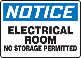 Accuform Signs® 10" X 14" White/Blue/Black Aluminum Safety Sign "NOTICE ELECTRICAL ROOM NO STORAGE PERMITTED"