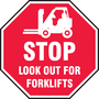 Accuform Signs® 17" White/Red Adhesive Vinyl Slip-Gard™ Floor Sign "STOP LOOK OUT FOR FORKLIFTS"