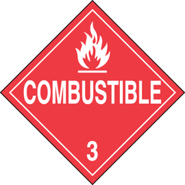 Accuform Signs® 10 3/4" X 10 3/4" Red/White Adhesive Vinyl DOT Placard "COMBUSTIBLE HAZARD CLASS 3 (With Graphic)"