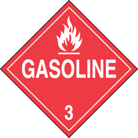 Accuform Signs® 10 3/4" X 10 3/4" Red/White Adhesive Vinyl DOT Placard "GASOLINE HAZARD CLASS 3 (With Graphic)"