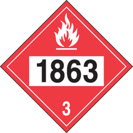 Accuform Signs® 10 3/4" X 10 3/4" Black/Red/White Adhesive Vinyl DOT Placard "1863 (FUEL | AVIATION) HAZARD CLASS 3 (WITH GRAPHIC)"