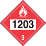 Accuform Signs® 10 3/4" X 10 3/4" Black/Red/White Adhesive Vinyl DOT Placard "1203 (GASOLINE) HAZARD CLASS 3 (WITH GRAPHIC)"