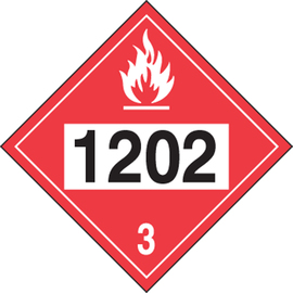 Accuform Signs® 10 3/4" X 10 3/4" White/Black/Red Adhesive Vinyl DOT Placard "1202 (DIESEL FUEL) HAZARD CLASS 3 (WITH GRAPHIC)"