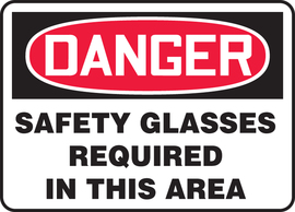 Accuform Signs® 7" X 10" Red/Black/White Plastic Safety Sign "DANGER SAFETY GLASSES REQUIRED IN THIS AREA"
