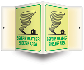 Accuform Signs® 6" X 5" White/Green/Black Glow-In-The-Dark Plastic Projection™ 3D Projection Sign "SEVERE WEATHER SHELTER AREA"