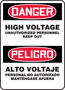 Accuform Signs® 14" X 10" White/Red/Black Aluminum Bilingual/Safety Sign "DANGER HIGH VOLTAGE UNAUTHORIZED PERSONNEL KEEP OUT PELIGRO ALTO VOLTAJE PERSONAL NO AUTORIZADO MANTENGASE AFUERA"