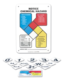 Accuform® 10" X 7" Red, Blue, Yellow, Black And White Dura Fiberglass Chemicals And Hazardous Materials Sign Kit "NOTICE CHEMICAL HAZARD"