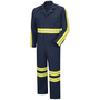 Red Kap® 56"/Regular Navy With Yellow/Green Visibility Trim 7.25 Ounce Coveralls With Zipper Closure